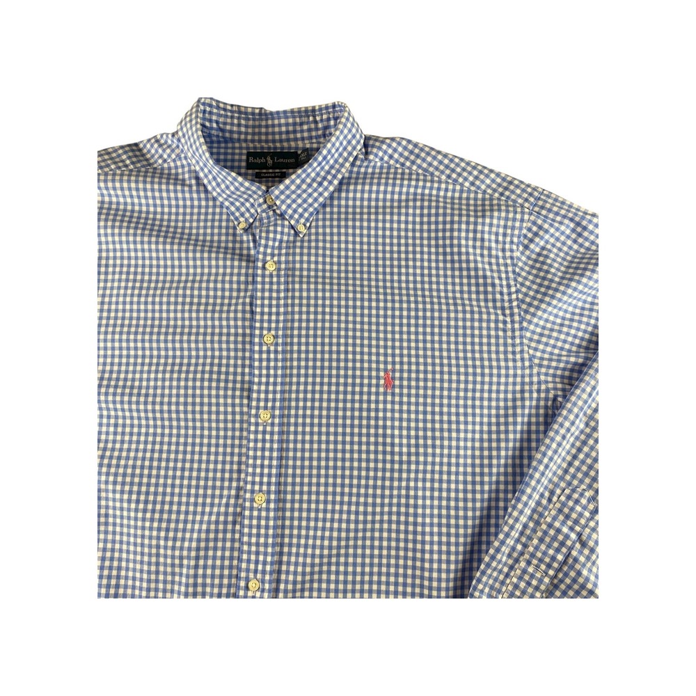 Ralph Lauren Mens Gingham Classic Fit Oxford Button Down Shirt 4XLT Blue Pink